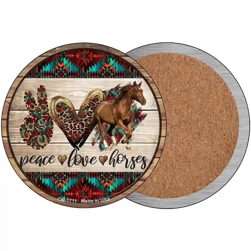 Peace Love Horses Novelty Circle Coaster Set of 4
