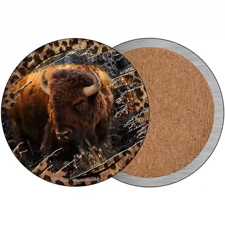Bison Dark Animal Print Novelty Circle Coaster Set of 4