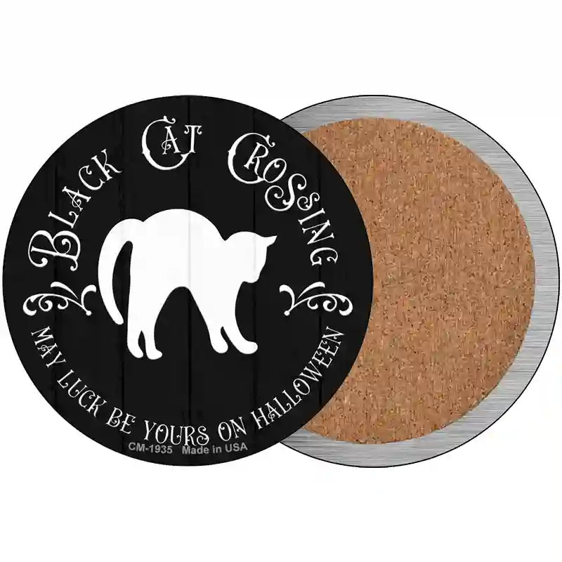 Black Cat Crossing Novelty Circle Coaster Set of 4