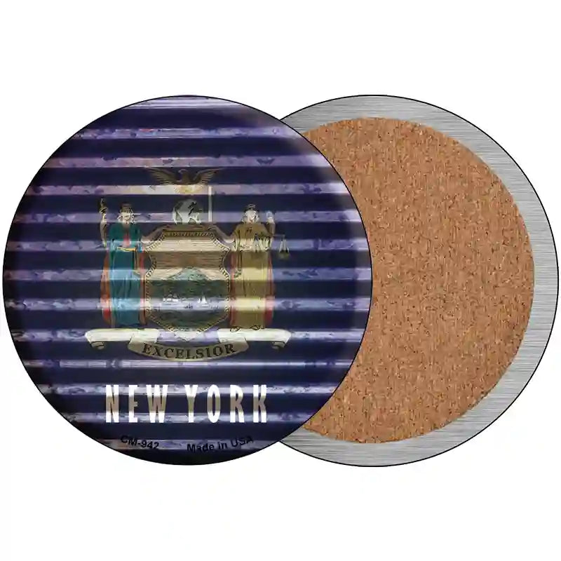 New York Flag Corrugated Effect Novelty Circle Coaster Set of 4