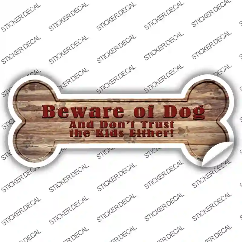 Beware of Dog and Kids Novelty Bone Sticker Decal Small