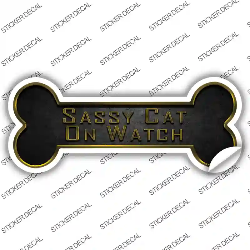 Sassy Cat on Watch Novelty Bone Sticker Decal Small