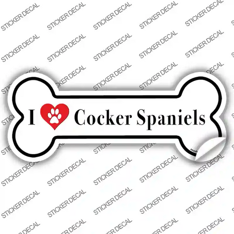 I Love Cocker Spaniels Novelty Bone Sticker Decal Small