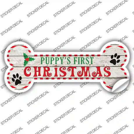 Puppys First Christmas Novelty Bone Sticker Decal Small