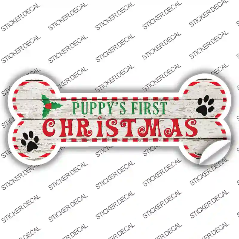 Puppys First Christmas Novelty Bone Sticker Decal Small