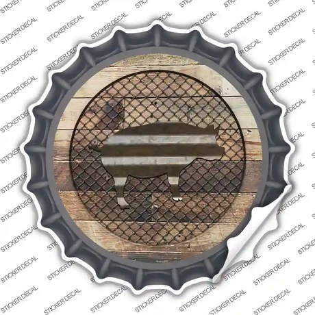 Pig on Wood Novelty Bottle Cap Sticker Decal