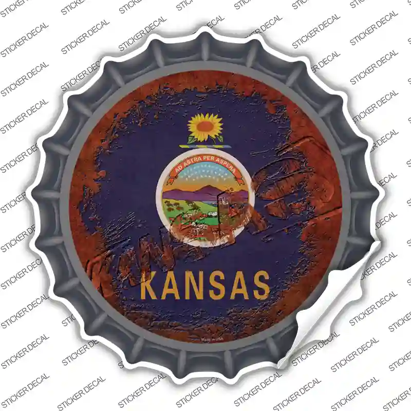 Kansas Rusty Stamped Novelty Bottle Cap Sticker Decal
