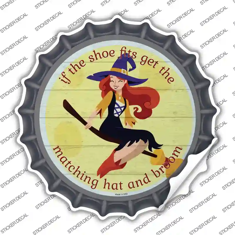 Matching Hat and Broom Girl Novelty Bottle Cap Sticker Decal