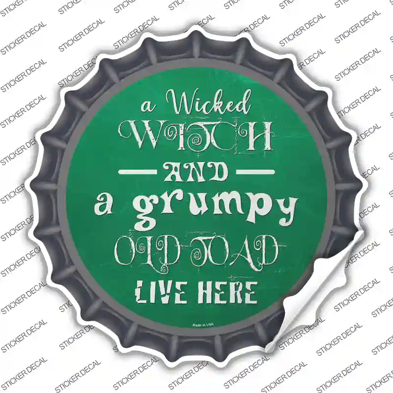 Wicked Witch and Grumpy Toad Novelty Bottle Cap Sticker Decal