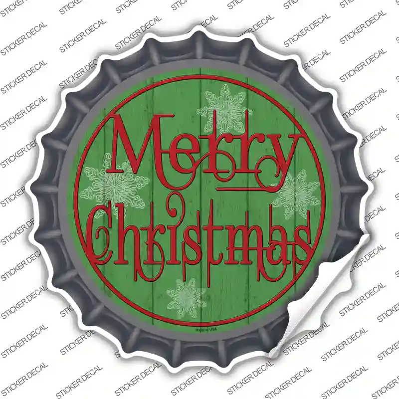 Merry Christmas Green Wood Novelty Bottle Cap Sticker Decal