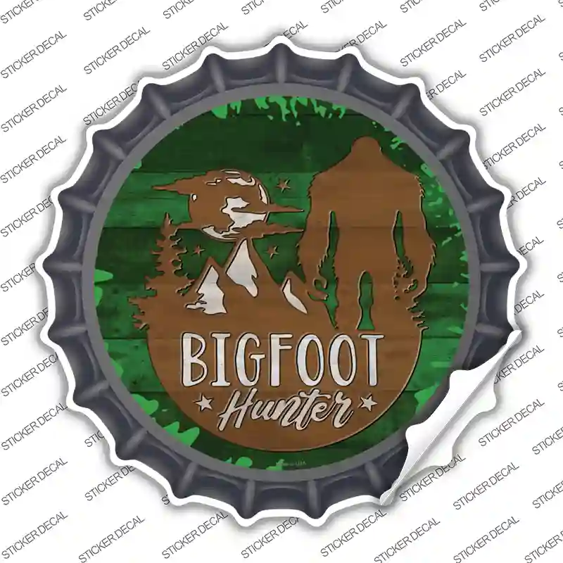 Bigfoot Hunter Silhouette Novelty Bottle Cap Sticker Decal