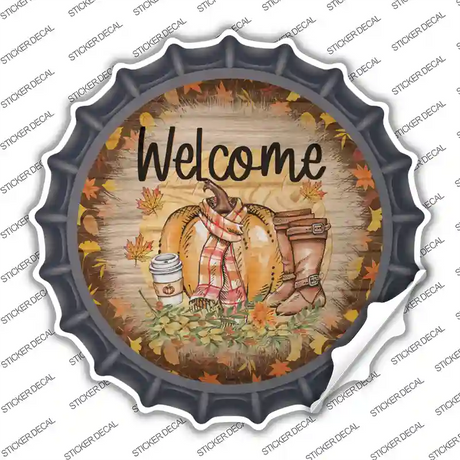 Welcome Pumpkin Novelty Bottle Cap Sticker Decal