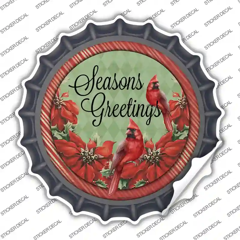 Seasons Greetings Cardinal Novelty Bottle Cap Sticker Decal