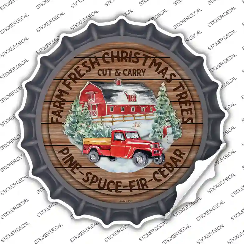Farm Fresh Christmas Trees Red Novelty Bottle Cap Sticker Decal