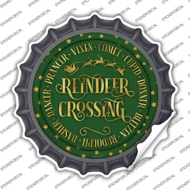 Reindeer Crossing Green Novelty Bottle Cap Sticker Decal