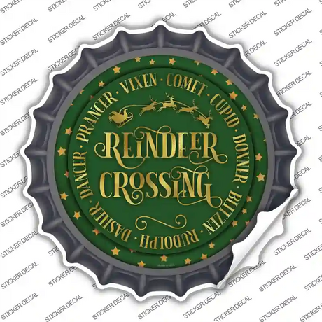 Reindeer Crossing Green Novelty Bottle Cap Sticker Decal