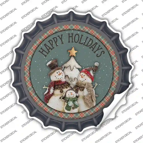 Happy Holidays Snowman Novelty Bottle Cap Sticker Decal