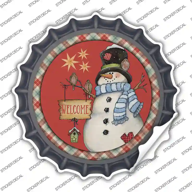 Welcome Snowman Novelty Bottle Cap Sticker Decal