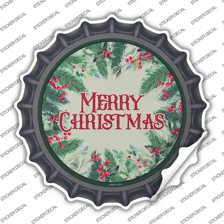 Merry Christmas Red Berries Novelty Bottle Cap Sticker Decal