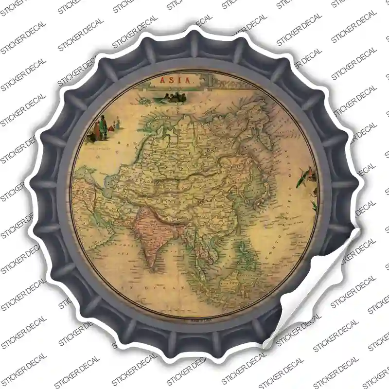 Asia Map Novelty Bottle Cap Sticker Decal