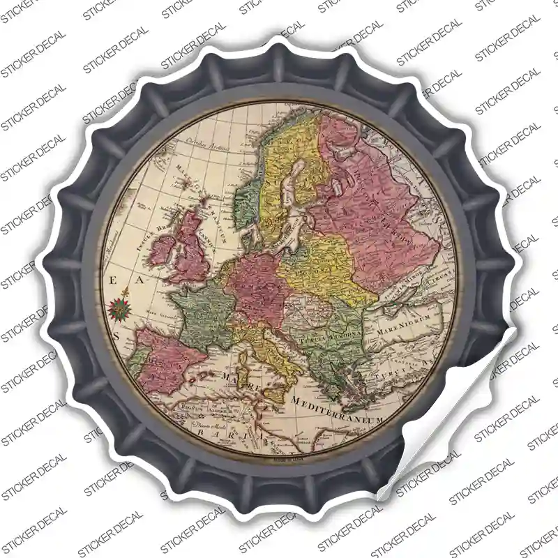 Europe Map Novelty Bottle Cap Sticker Decal