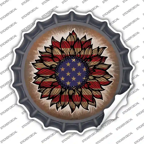 USA Flag Sunflower Novelty Bottle Cap Sticker Decal