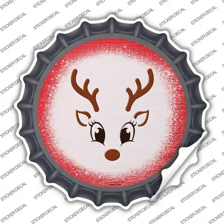 Red Reindeer Face Novelty Bottle Cap Sticker Decal