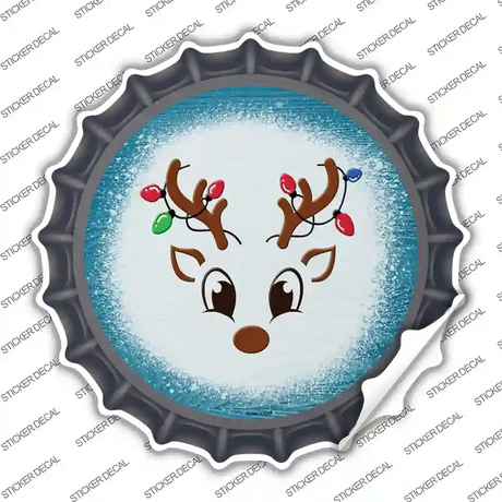 Blue Reindeer Face Novelty Bottle Cap Sticker Decal