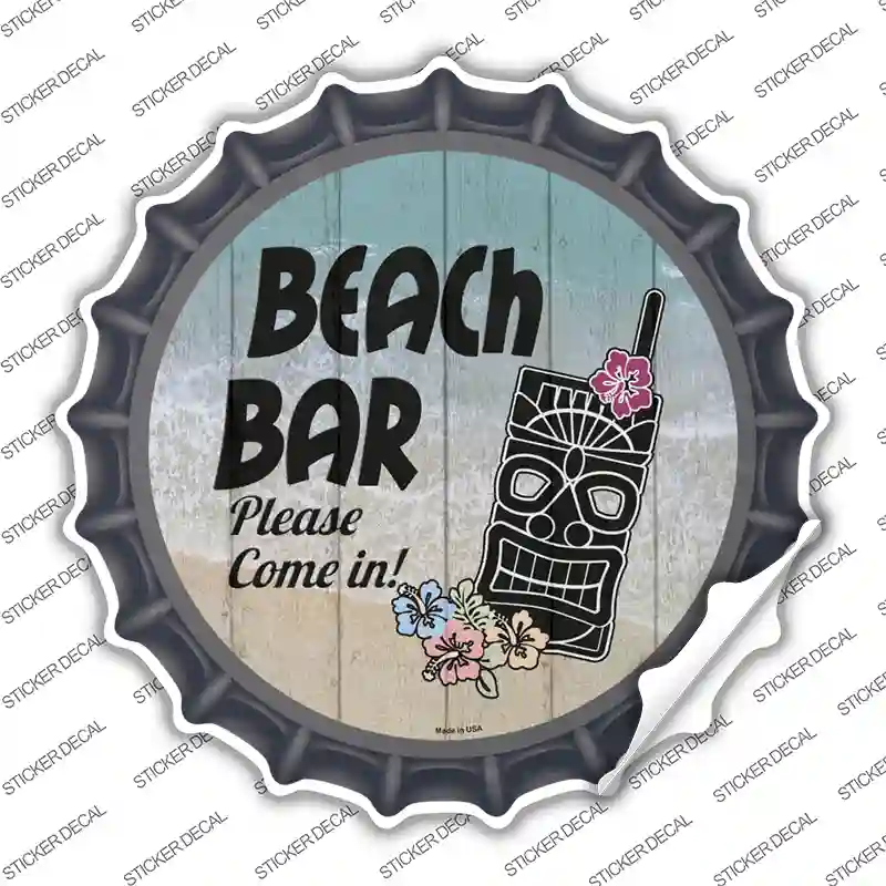 Beach Bar Tiki Novelty Bottle Cap Sticker Decal