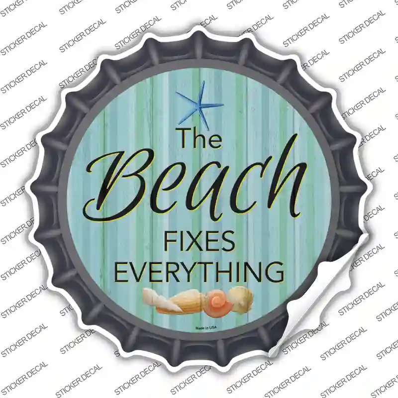 Beach Fixes Everything Novelty Bottle Cap Sticker Decal