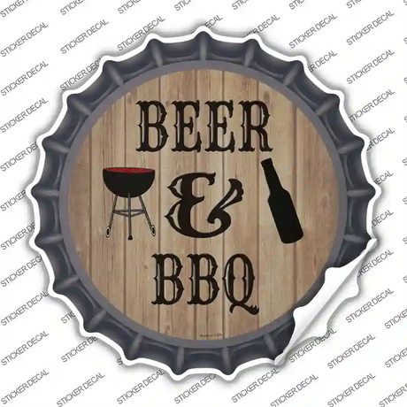 Beer And BBQ Novelty Bottle Cap Sticker Decal