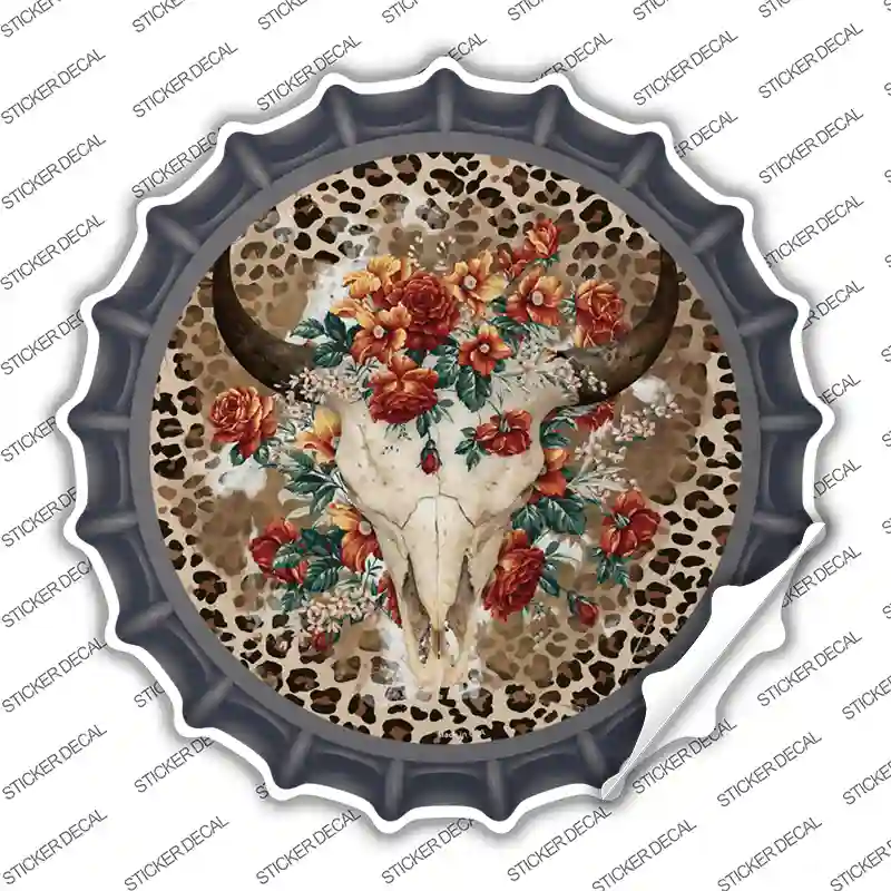 Cow Skull In Flowers Novelty Bottle Cap Sticker Decal