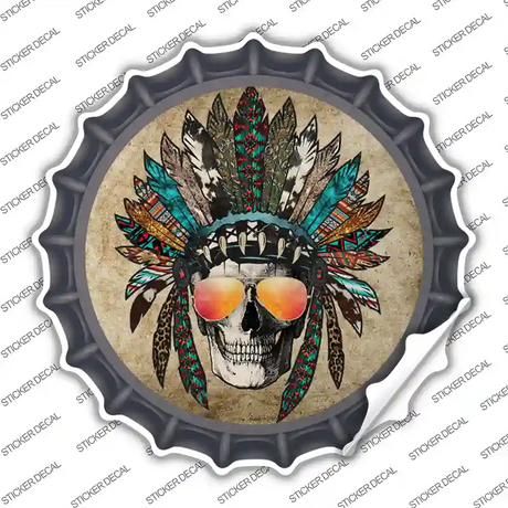 Headress Skull With Aviators Novelty Bottle Cap Sticker Decal