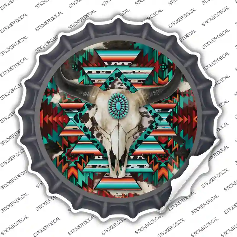Cow Skull Aztec Vibrant Print Novelty Bottle Cap Sticker Decal
