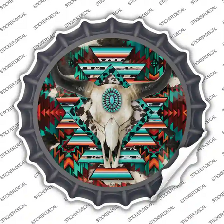 Cow Skull Aztec Vibrant Print Novelty Bottle Cap Sticker Decal