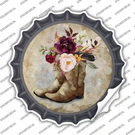 Flowers In Boots Novelty Bottle Cap Sticker Decal