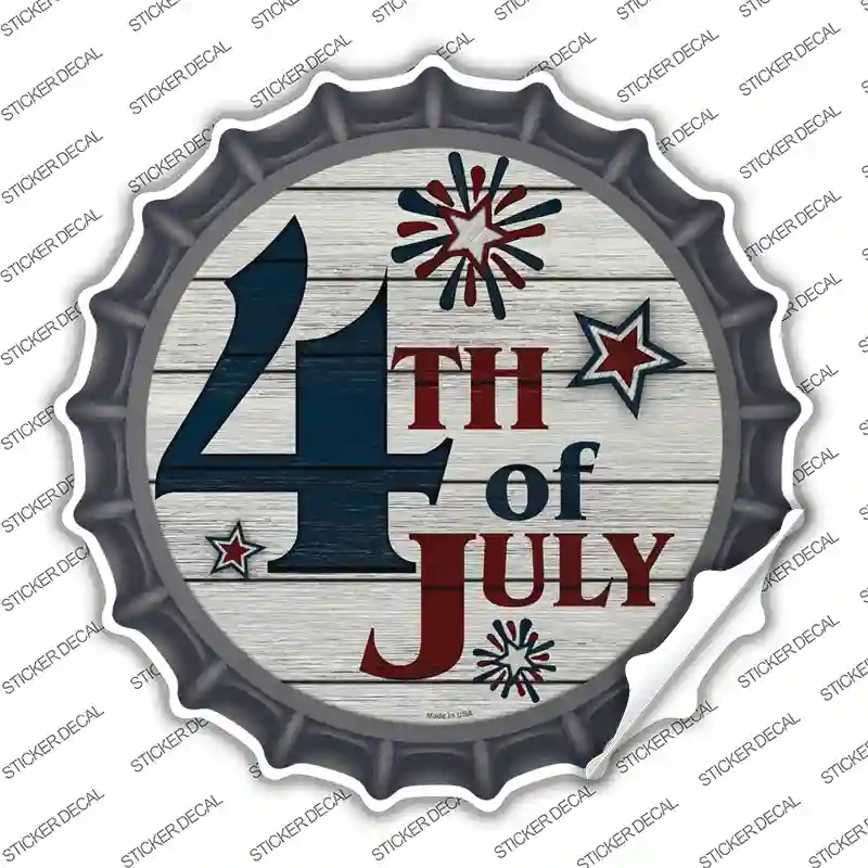 4th Of July White Wood Novelty Bottle Cap Sticker Decal