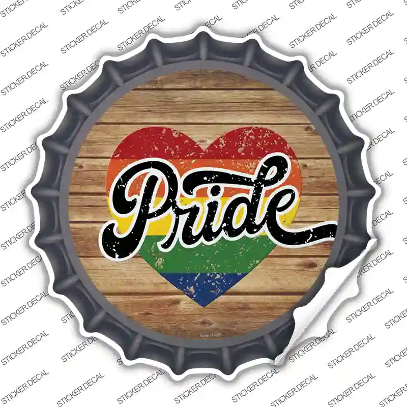 Pride Heart On Wood Novelty Bottle Cap Sticker Decal