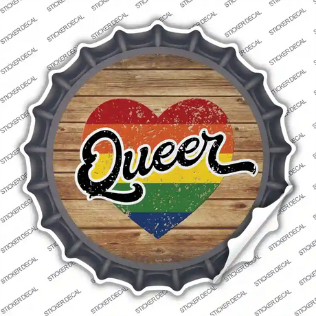 Queer Heart On Wood Novelty Bottle Cap Sticker Decal