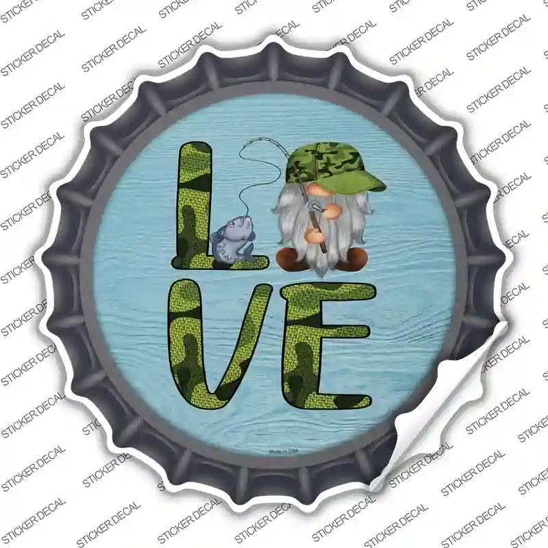 Camo Love Fishing Gnome Novelty Bottle Cap Sticker Decal