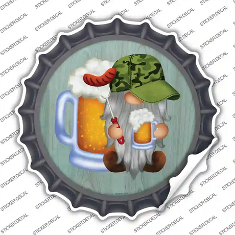 Beer Camo Grilling Gnome Novelty Bottle Cap Sticker Decal