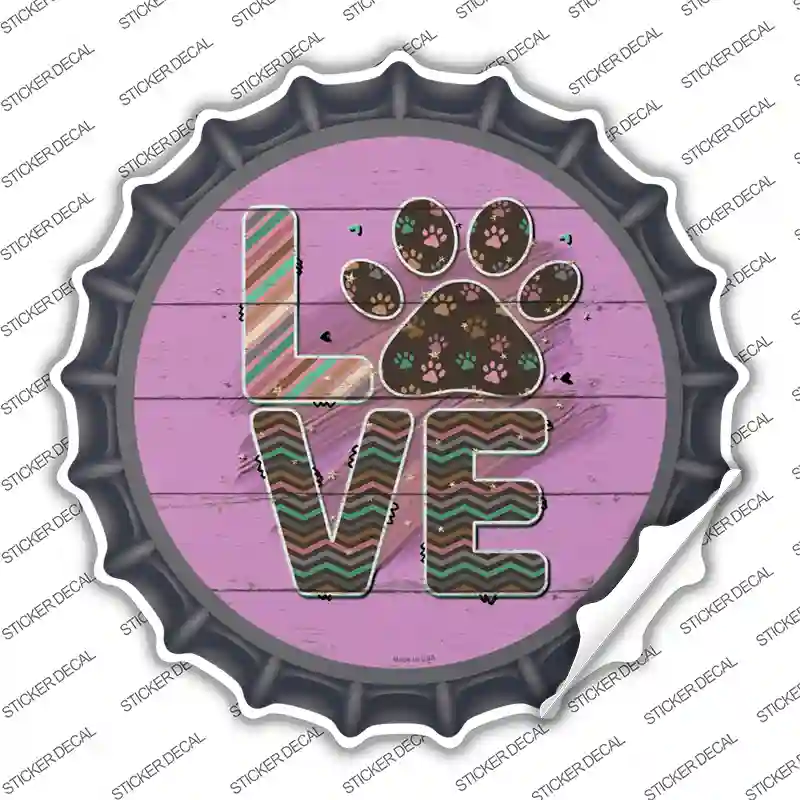 Love Paw Print Novelty Bottle Cap Sticker Decal