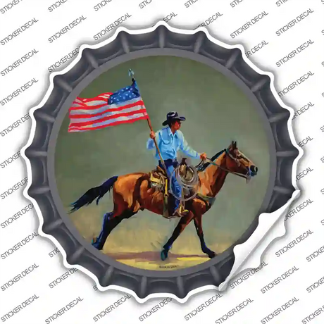 Horse Rider With Flag Novelty Bottle Cap Sticker Decal