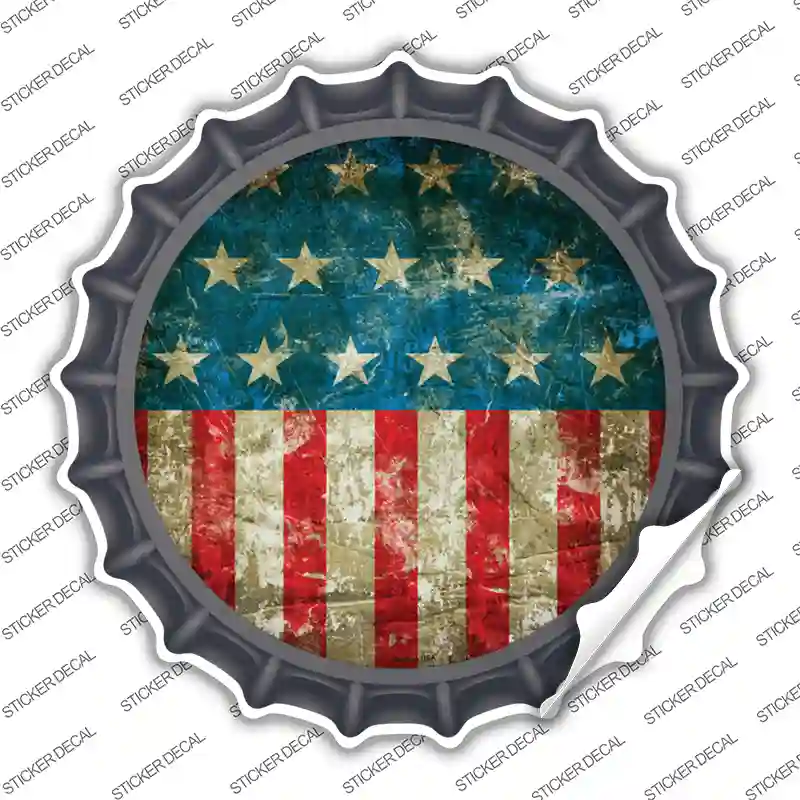 American Flag Distressed Novelty Bottle Cap Sticker Decal