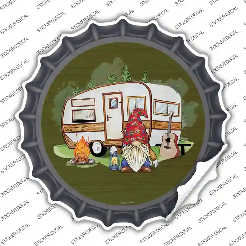 Camping Gnome Novelty Bottle Cap Sticker Decal