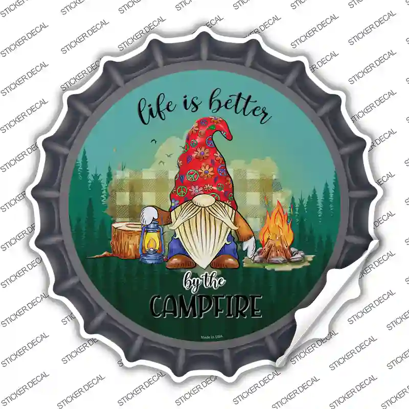 Better By The Campfire Gnome Novelty Bottle Cap Sticker Decal