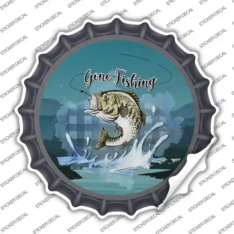 Gone Fishing Novelty Bottle Cap Sticker Decal