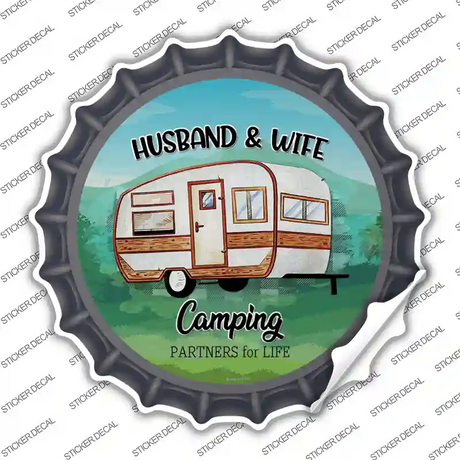 Husband & Wife Camping Novelty Bottle Cap Sticker Decal