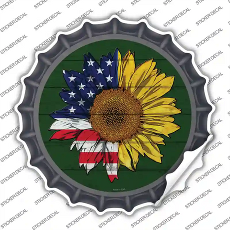 Sunflower Half American Flag Novelty Bottle Cap Sticker Decal