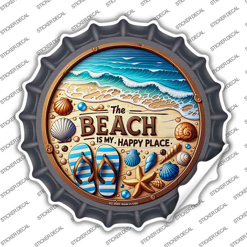 The Beach is My Happy Place Novelty Bottle Cap Sticker Decal BC-2069s